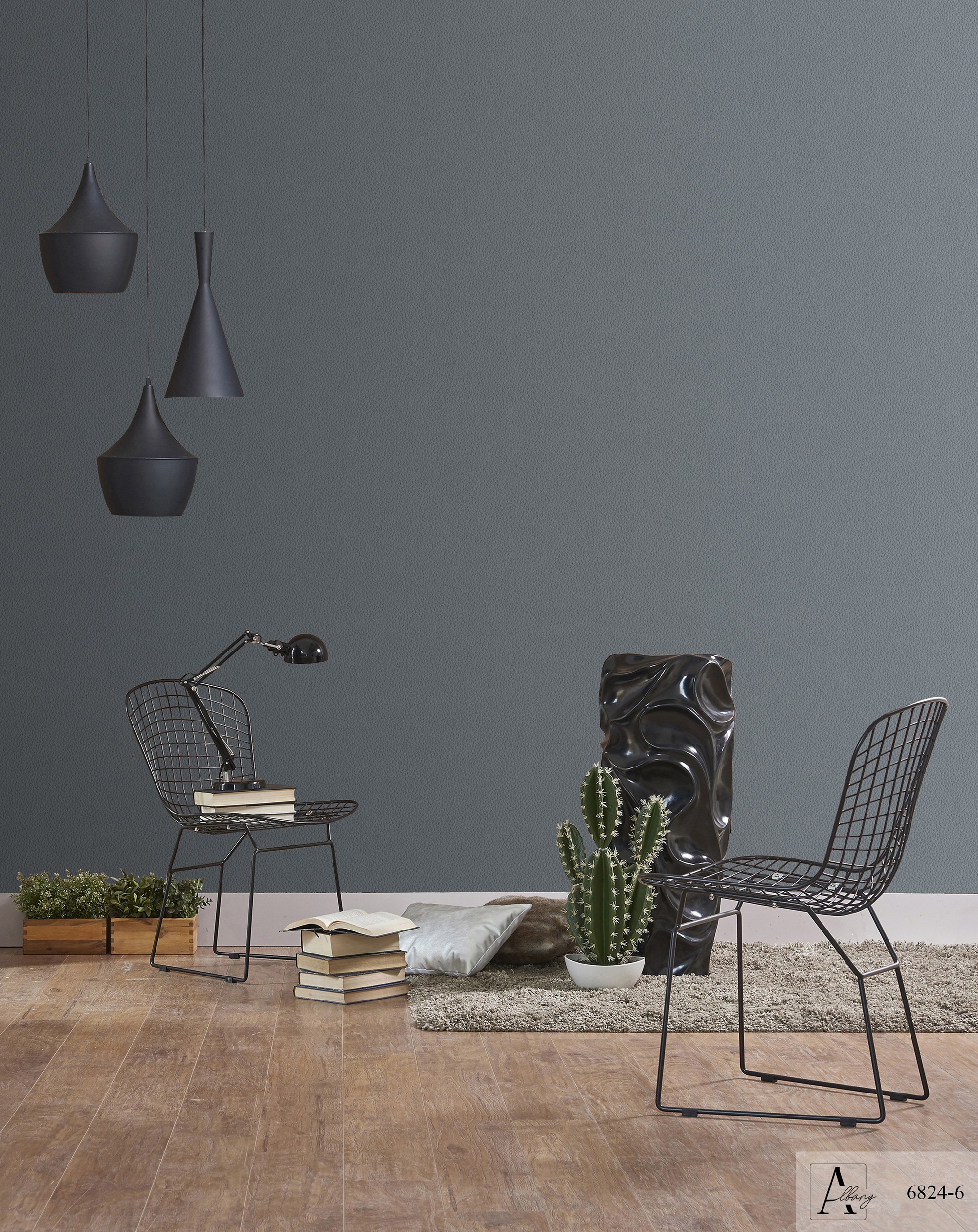 Giấy dán tường màu ghi đậm, màu xám Albany 6809-7